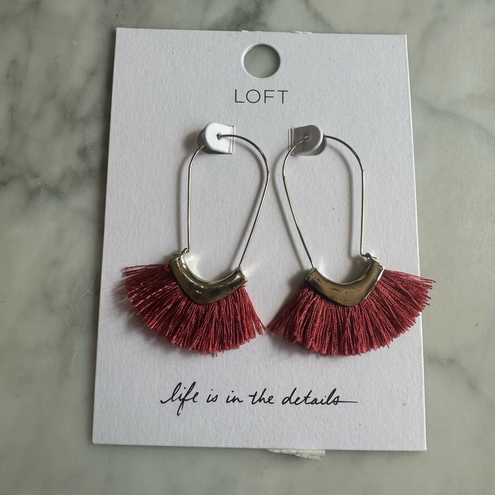 NWT LOFT Chic Boho Red Tassel Fringe Earrings